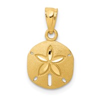 14K Yellow Gold Satin Diamond-cut Sand Dollar Pendant view 1