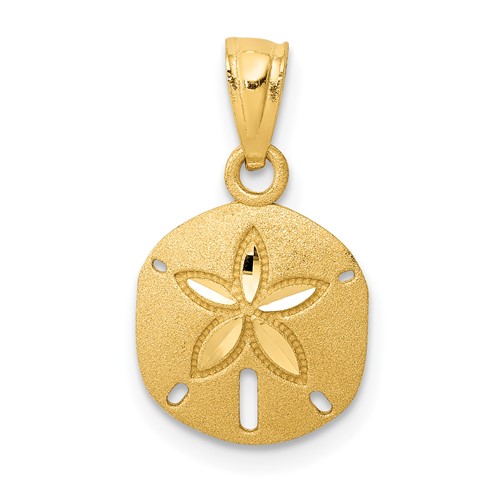 14K Yellow Gold Satin Diamond-cut Sand Dollar Pendant
