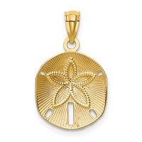 14K Yellow Gold Satin Diamond-cut Sand Dollar Pendant view 3