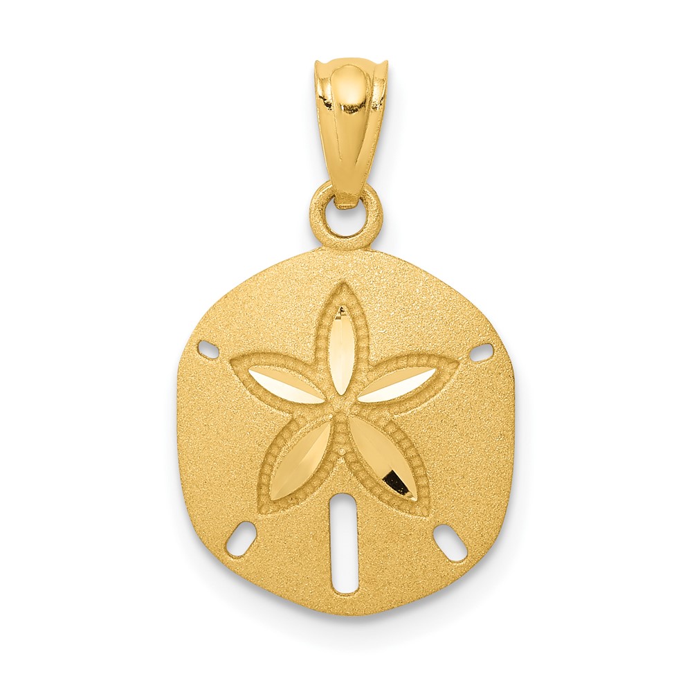 14K Yellow Gold Satin Diamond-cut Sand Dollar Pendant