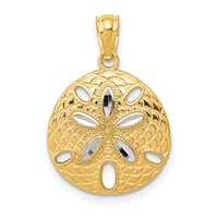 14K and White Rhodium Diamond-cut Polished Sand Dollar Pendant view 1