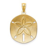 14K Yellow Gold Satin Diamond-cut Sand Dollar Pendant view 3