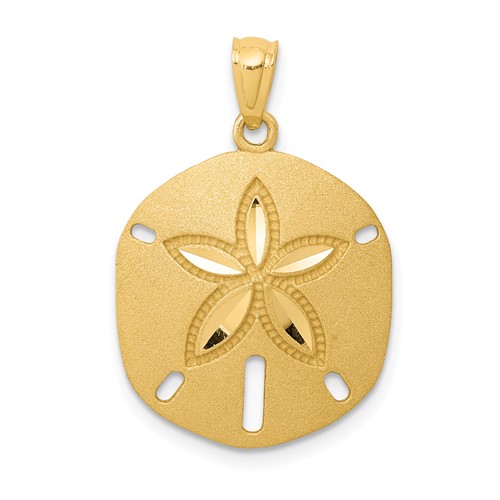 14K Yellow Gold Satin Diamond-cut Sand Dollar Pendant