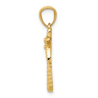 14K Yellow Gold Textured Polished Palm Tree Pendant view 2