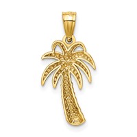 14K Yellow Gold Textured Polished Palm Tree Pendant view 3
