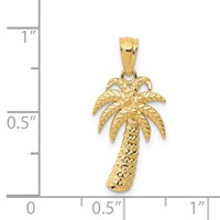 14K Yellow Gold Textured Polished Palm Tree Pendant view 4