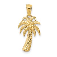 14K Yellow Gold Textured Polished Palm Tree Pendant view 1