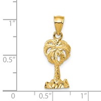 14K Yellow Gold Polished Diamond-cut Palm Tree Pendant view 4