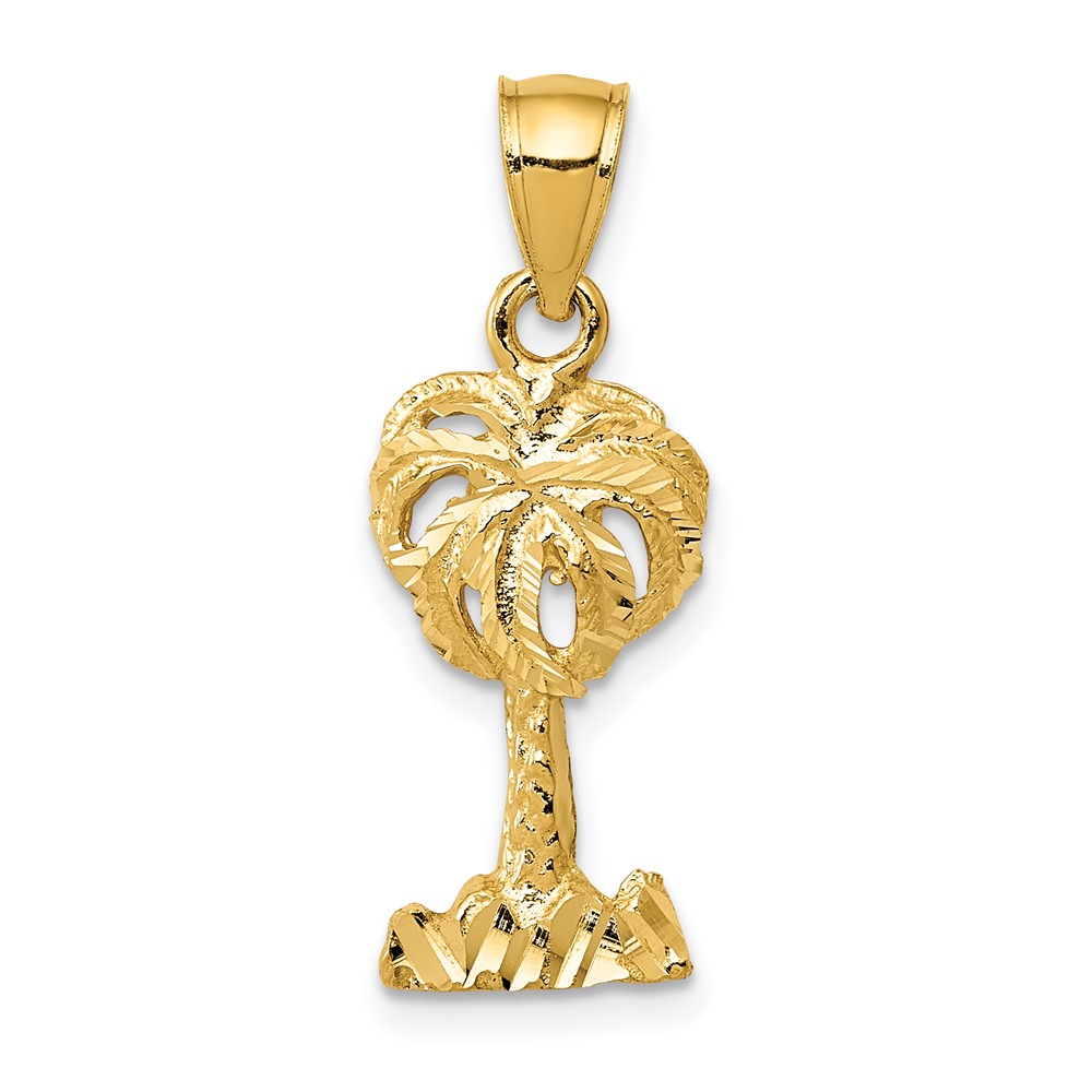 14K Yellow Gold Polished Diamond-cut Palm Tree Pendant