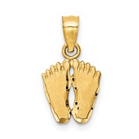 14K Yellow Gold Satin Diamond-cut Footprints Pendant view 1