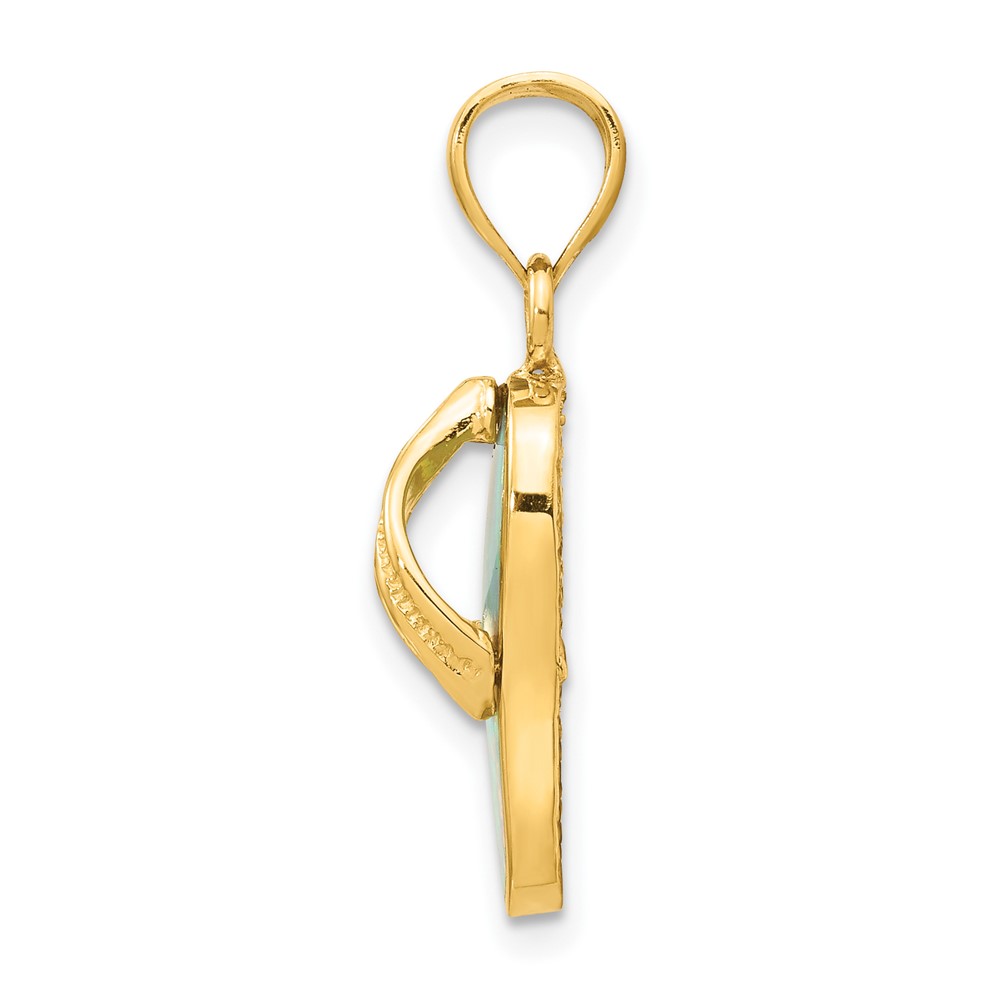 14k Polished 3D w/Created White Opal Flip Flop Pendant (K6089)