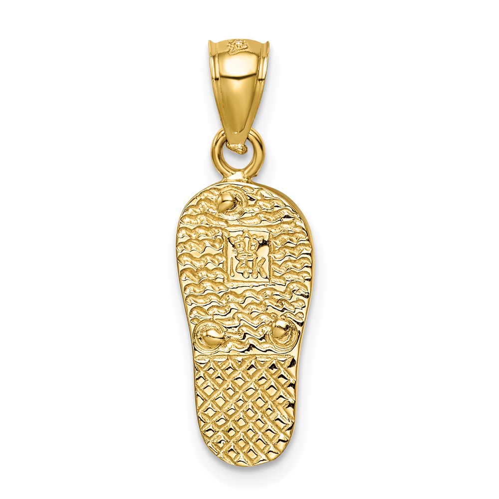 14k Polished 3D w/Created White Opal Flip Flop Pendant (K6089)