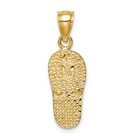 14K Yellow Gold Polished 3-D Lab Created White Opal Flip Flop Pendant view 3
