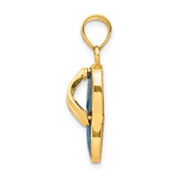 14K Yellow Gold Polished 3-D Lab Created Blue Opal Flip Flop Pendant view 2