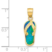 14K Yellow Gold Polished 3-D Lab Created Blue Opal Flip Flop Pendant view 4