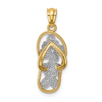 14K and White Rhodium Polished Floral Flip Flop Pendant view 1