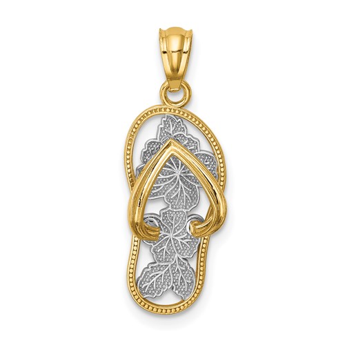 14K and White Rhodium Polished Floral Flip Flop Pendant