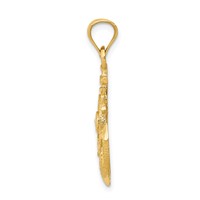 14K Yellow Gold Satin Diamond-cut Anchor and Ships Wheel Pendant view 2