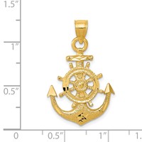 14K Yellow Gold Satin Diamond-cut Anchor and Ships Wheel Pendant view 4