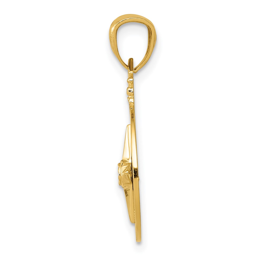 14k Diamond-cut Polished Compass Pendant (K6095)