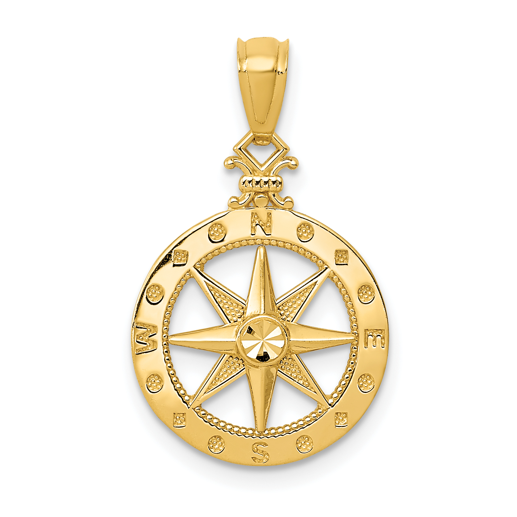 14k Diamond-cut Polished Compass Pendant (K6095)