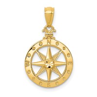 14K Yellow Gold Diamond-cut Polished Compass Pendant view 1