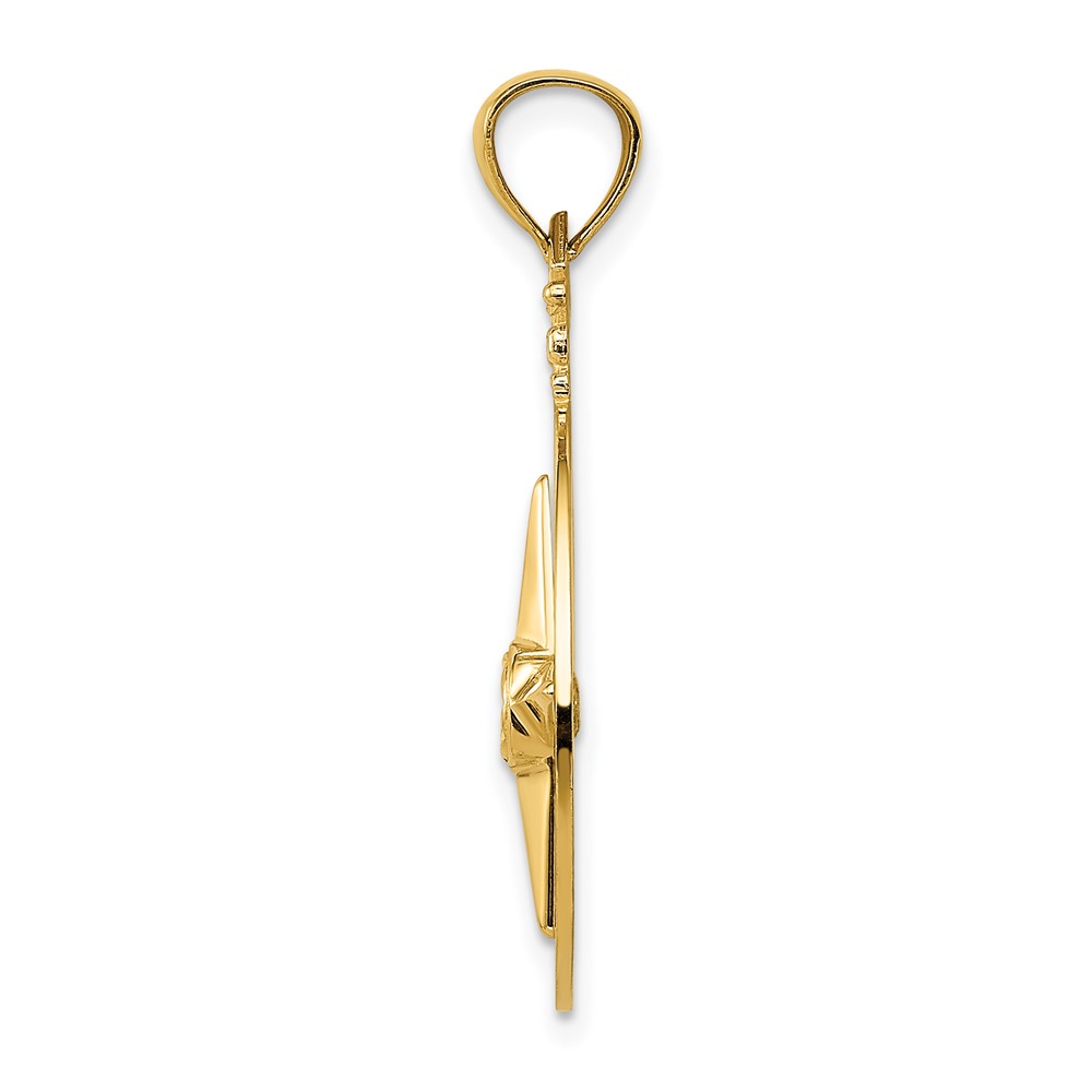 14k Diamond-cut Polished Compass Pendant (K6096)