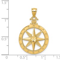 14K Yellow Gold Diamond-cut Polished Compass Pendant view 3