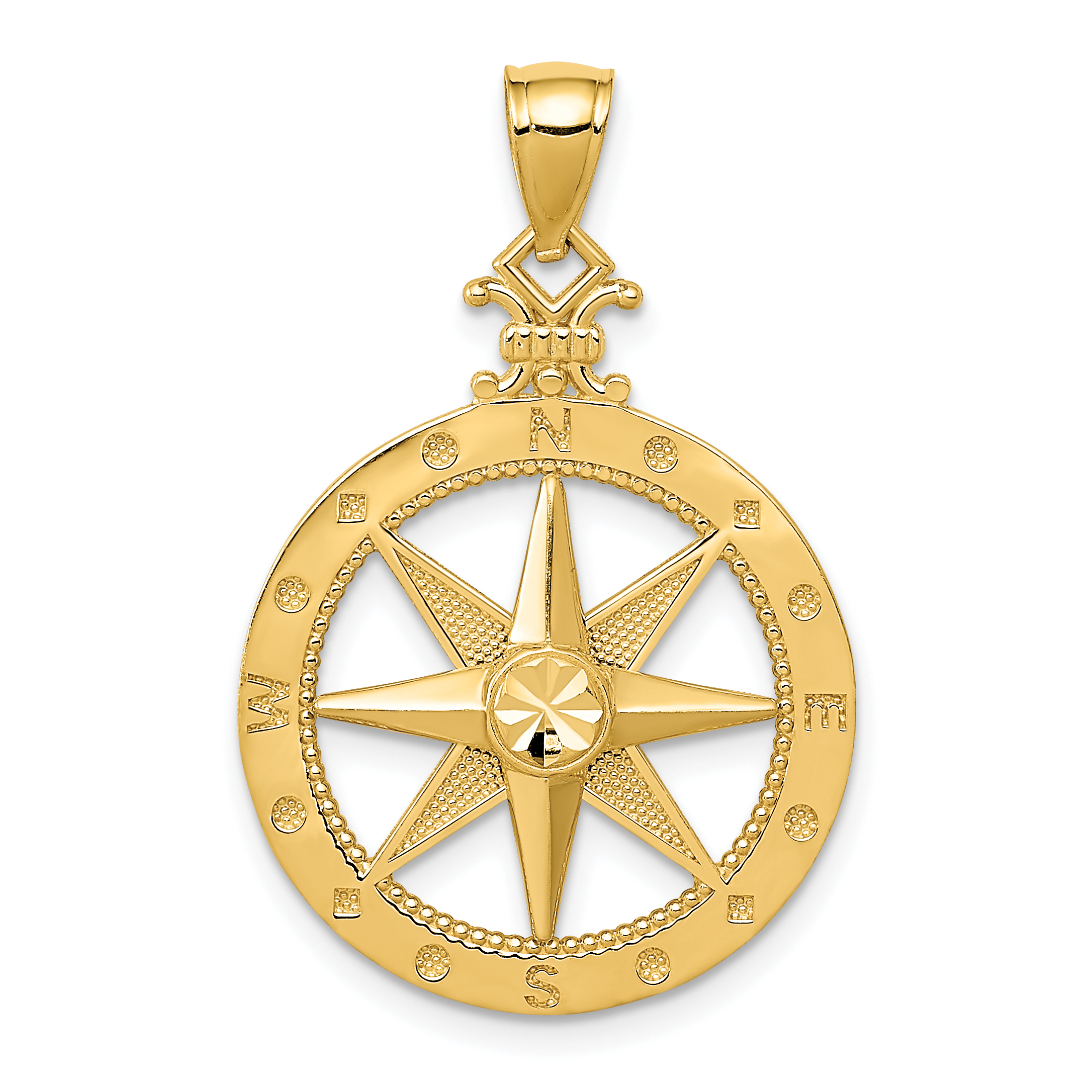 14k Diamond-cut Polished Compass Pendant (K6096)