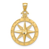 14K Yellow Gold Diamond-cut Polished Compass Pendant view 1
