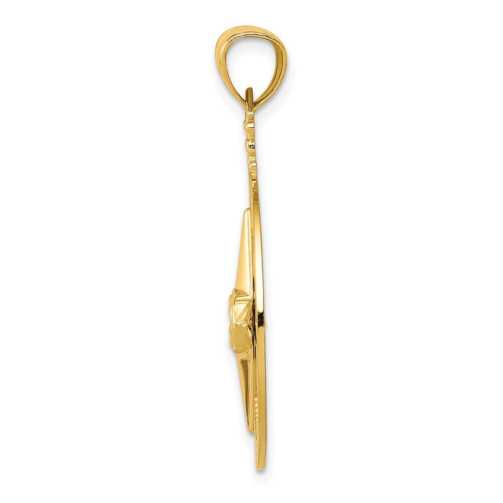 14K Diamond-Cut Polished and Satin Compass Pendant (K6097)
