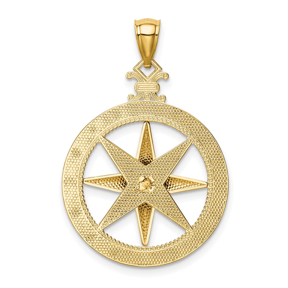 14K Diamond-Cut Polished and Satin Compass Pendant (K6097)