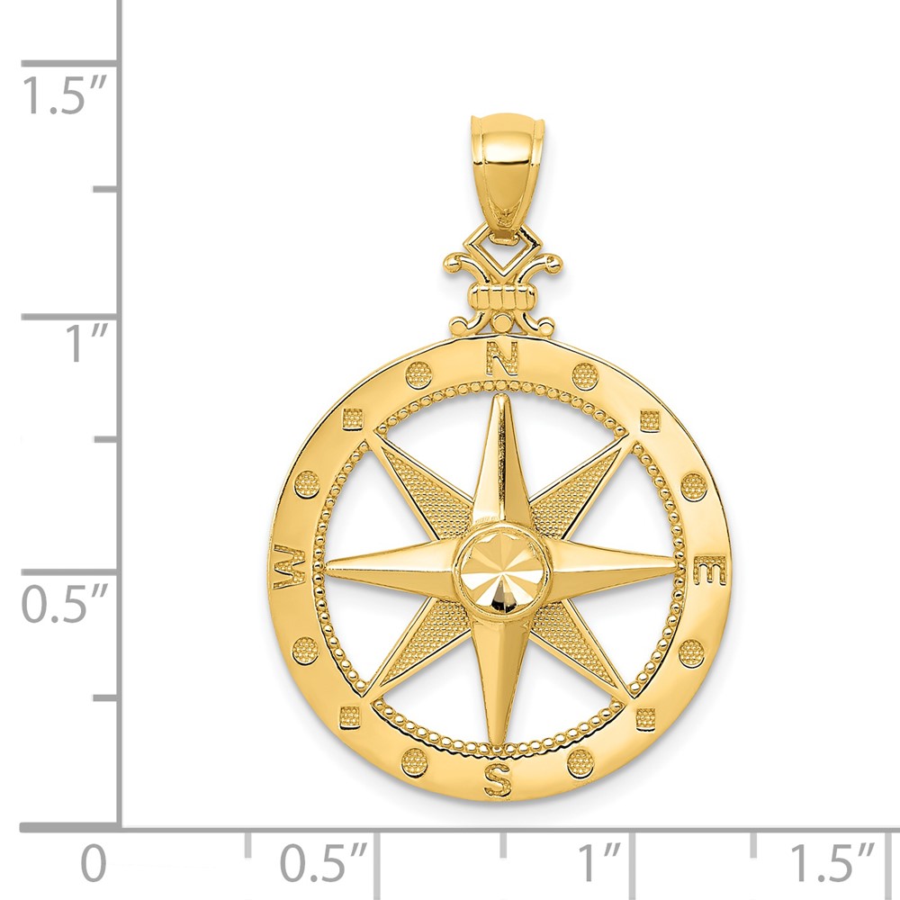 14K Diamond-Cut Polished and Satin Compass Pendant (K6097)