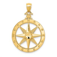 14K Yellow Gold Diamond-Cut Polished and Satin Compass Pendant view 1