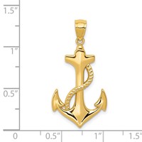 14K Yellow Gold Polished Anchor Pendant with Rope view 4