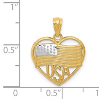 14K and White Rhodium Polished American Flag Usa in Heart Pendant view 4