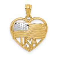 14K and White Rhodium Polished American Flag Usa in Heart Pendant view 1