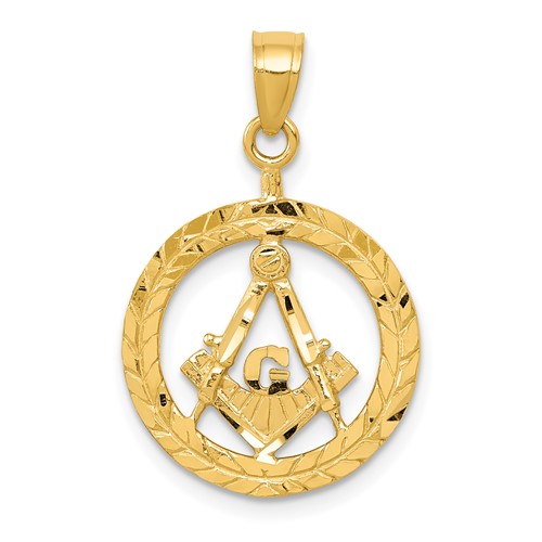 14K Yellow Gold Polished and Diamond-cut Masonic Symbol Pendant