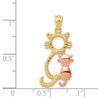 14K Two-tone Polished Diamond-cut Big and Little Sitting Cats Pendant view 4