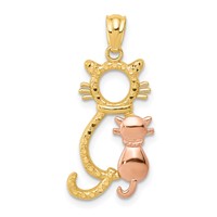 14K Two-tone Polished Diamond-cut Big and Little Sitting Cats Pendant view 1
