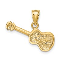 14K Yellow Gold Satin Diamond-cut Acoustic Guitar Pendant view 3