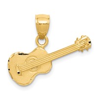 14K Yellow Gold Satin Diamond-cut Acoustic Guitar Pendant view 1