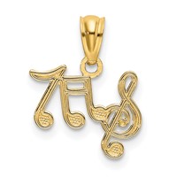 14K Yellow Gold Polished Music Notes and Treble Clef Pendant view 3