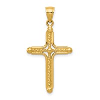 14K Yellow Gold Polished Braided Cross Pendant view 1