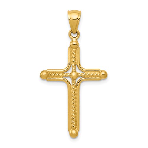14K Yellow Gold Polished Braided Cross Pendant