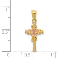 14K Two-tone Polished Diamond-cut Cross Pendant with Flower view 4