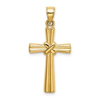 14K Yellow Gold Hollow -x- Center Cross Pendant view 3