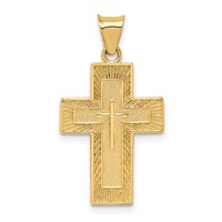 14K Yellow Gold Textured Reversible Lord's Prayer in Spanish Cross Pendant view 1