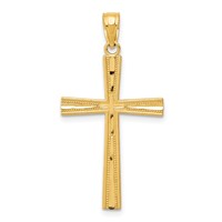 14K Yellow Gold Reversible Satin Diamond-cut Cross Pendant view 1