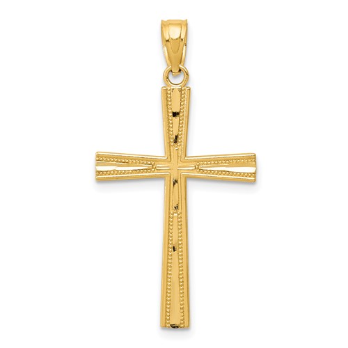 14K Yellow Gold Reversible Satin Diamond-cut Cross Pendant